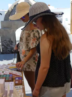 Madeline and Emily Shopping in Oia