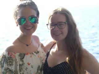 Emily & Madeline on the Ferry from Santorini to Crete