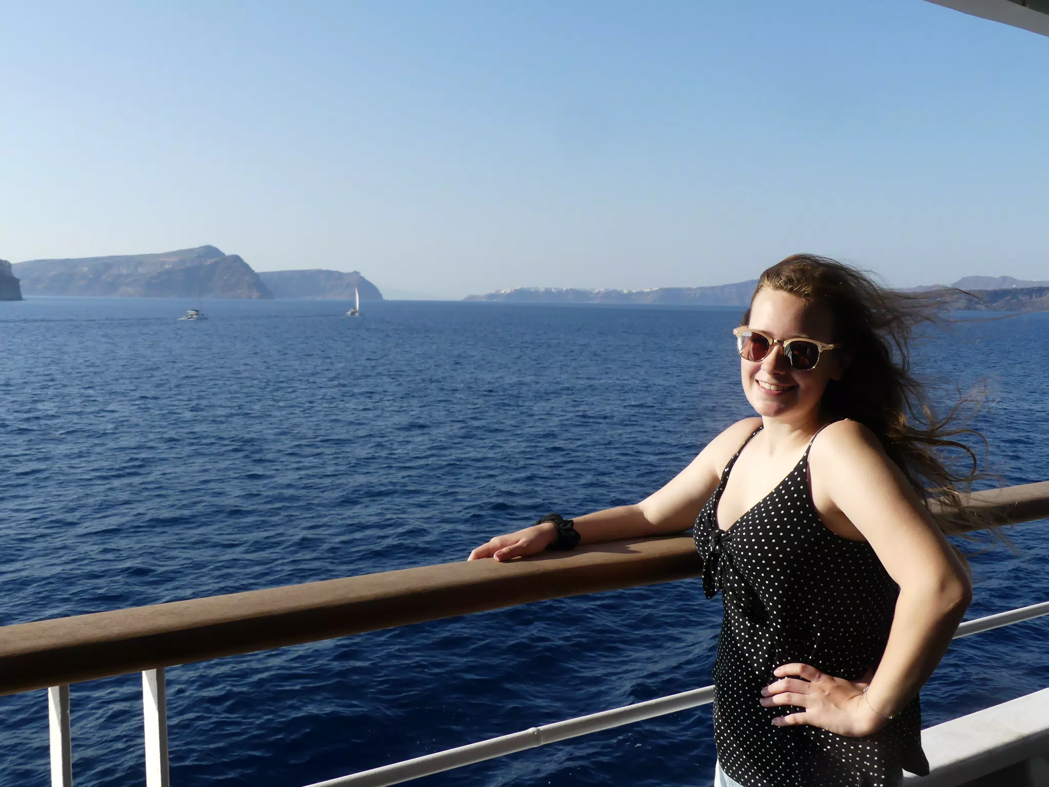 Madeline on the Ferry from Santorini
