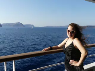 Madeline on the Ferry from Santorini