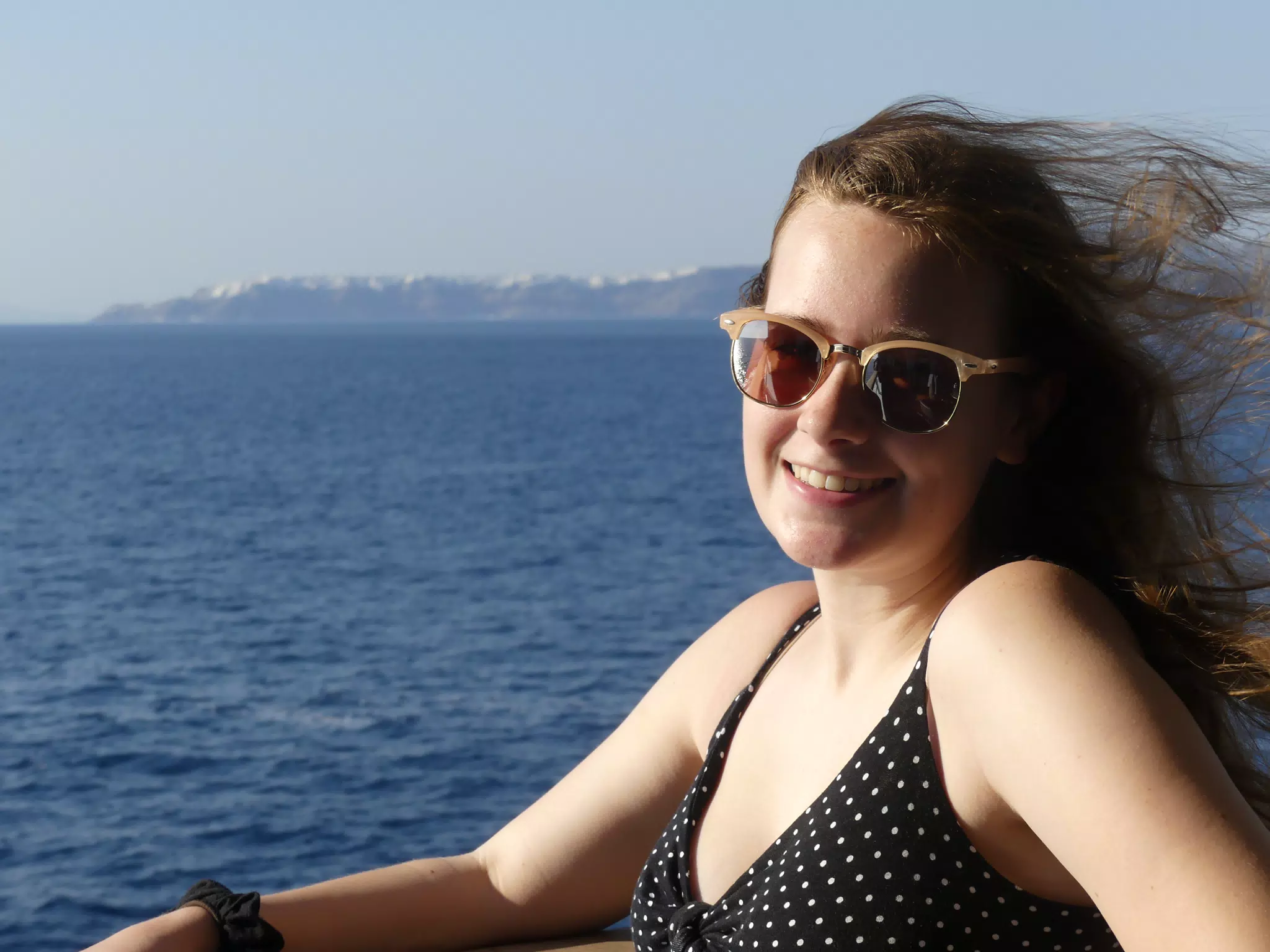 Madeline on the Ferry from Santorini