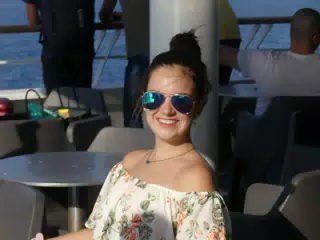 Emily on the Ferry from Santorini