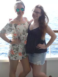 Emily & Madeline on the Ferry from Santorini to Crete