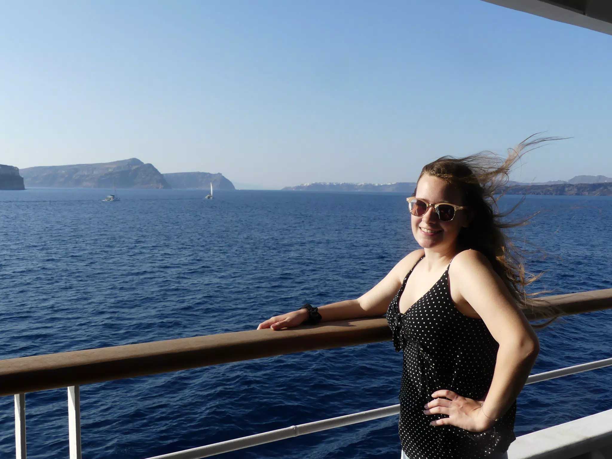 Madeline on the Ferry from Santorini