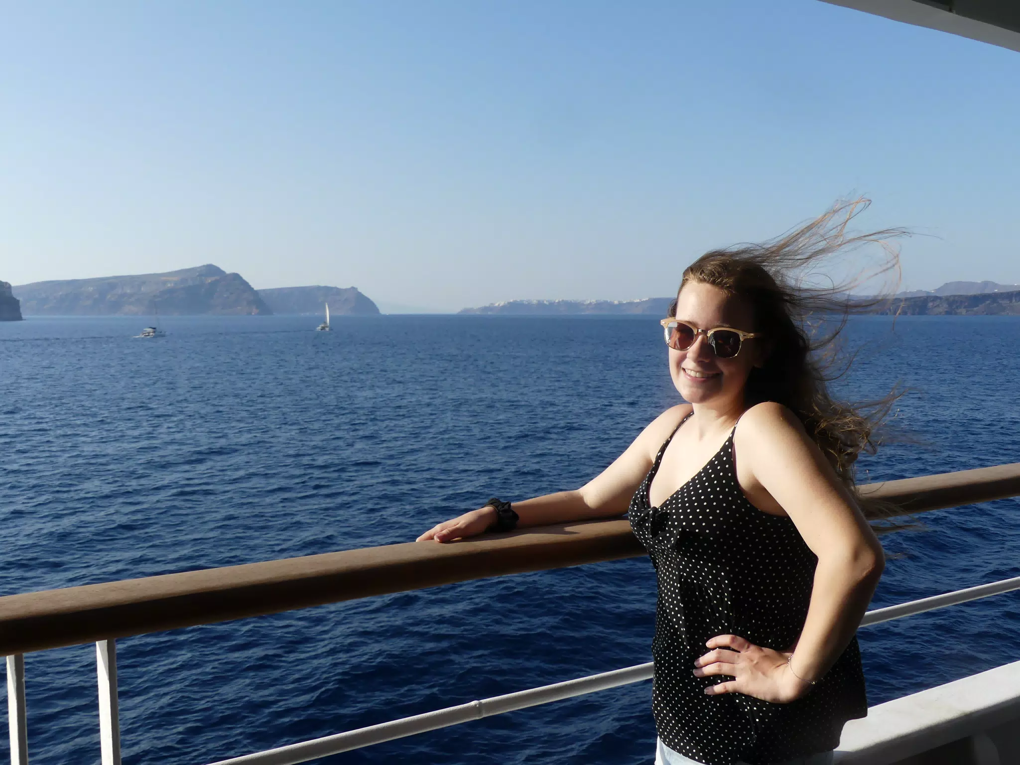 Madeline on the Ferry from Santorini