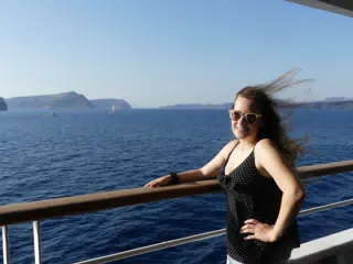 Madeline on the Ferry from Santorini