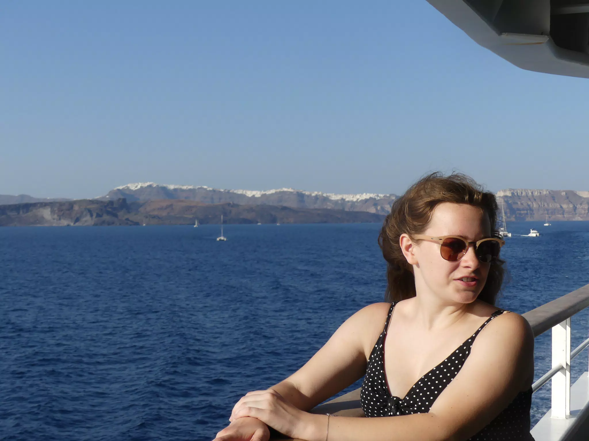 Madeline on the Ferry from Santorini