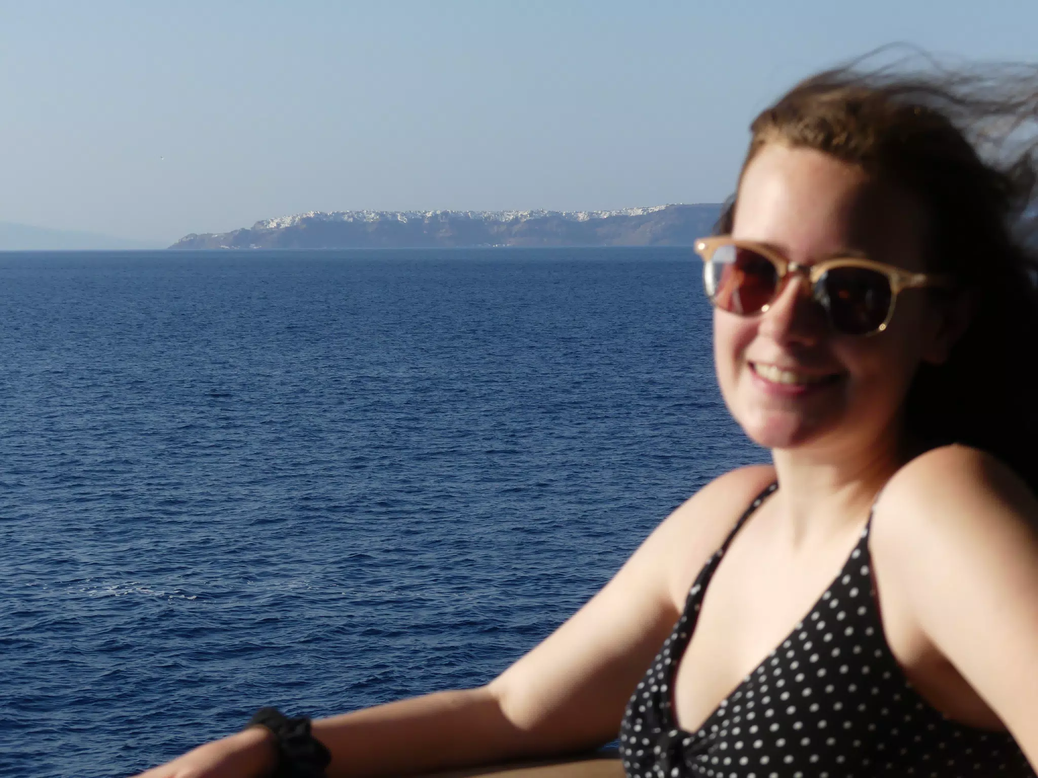 Madeline on the Ferry from Santorini