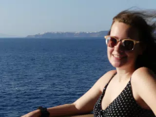 Madeline on the Ferry from Santorini