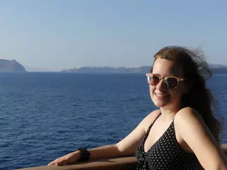 Madeline on the Ferry from Santorini