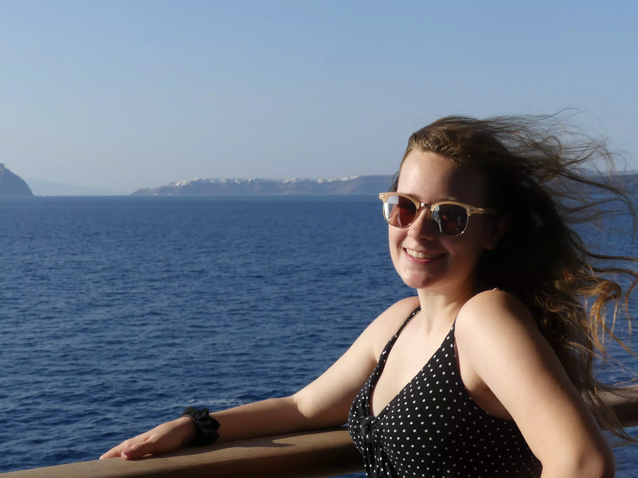 Madeline on the Ferry from Santorini