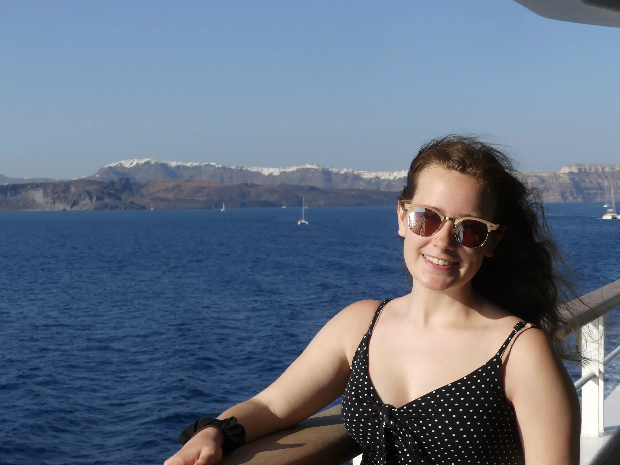 Madeline on the Ferry from Santorini