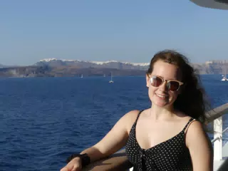 Madeline on the Ferry from Santorini