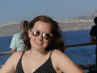 Madeline on the Ferry from Santorini