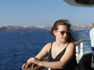 Madeline on the Ferry from Santorini