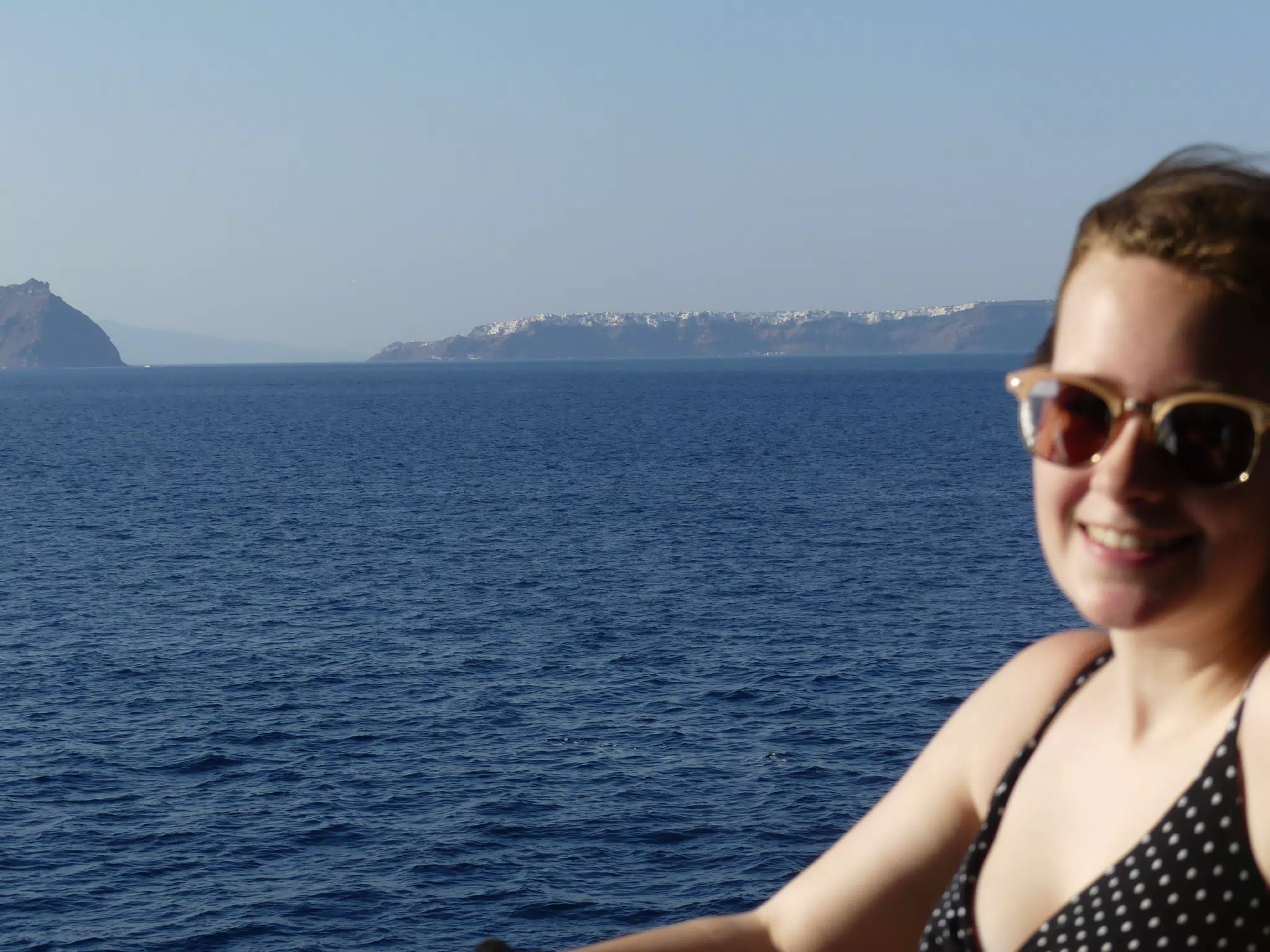 Madeline on the Ferry from Santorini