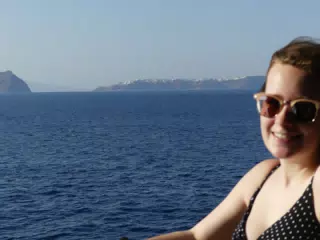 Madeline on the Ferry from Santorini
