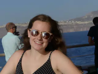 Madeline on the Ferry from Santorini