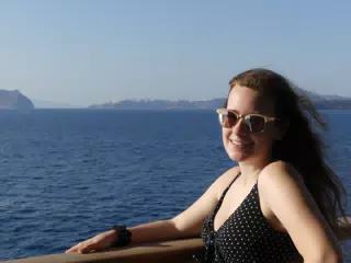Madeline on the Ferry from Santorini