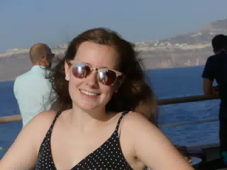 Madeline on the Ferry from Santorini