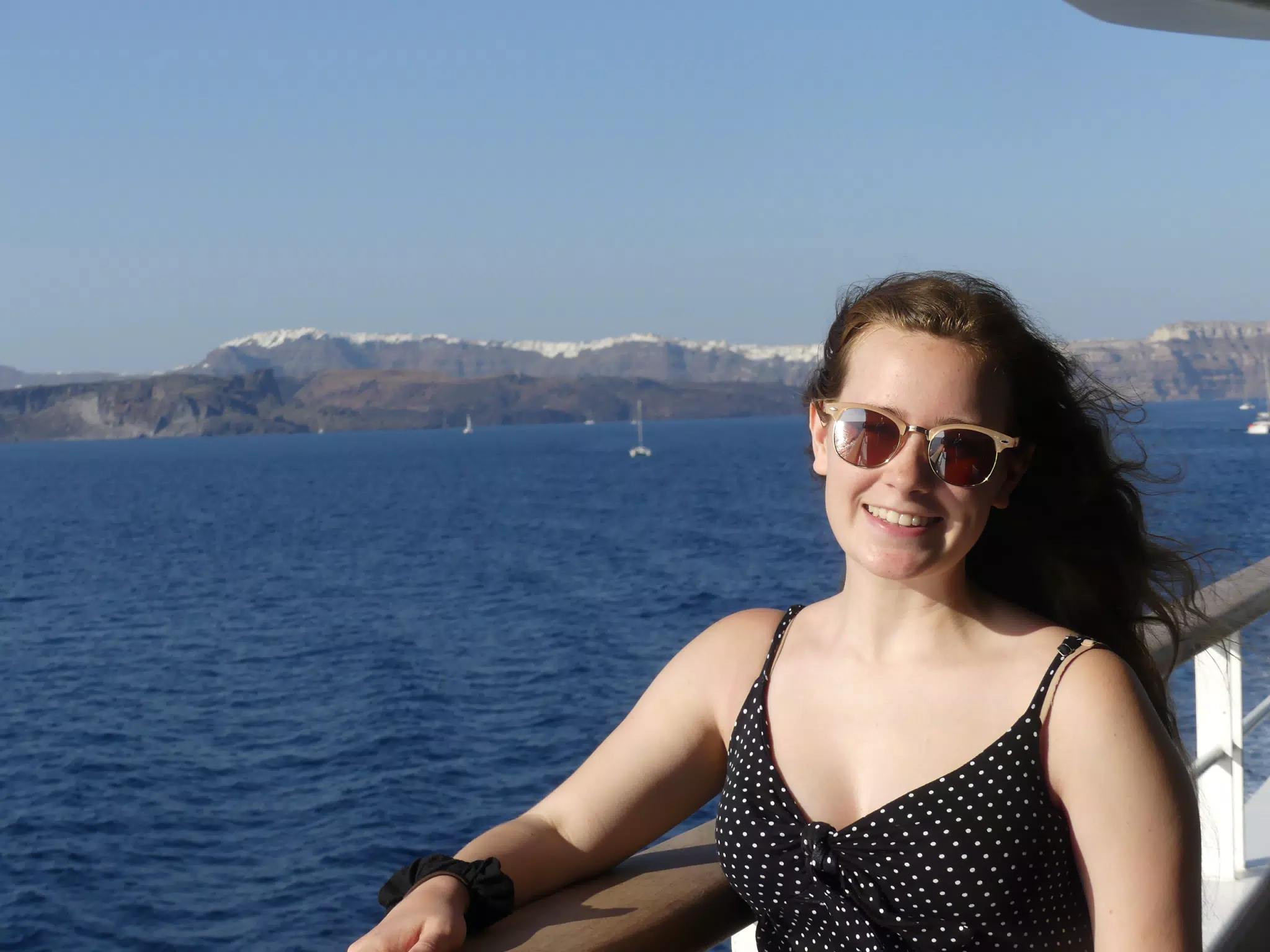 Madeline on the Ferry from Santorini