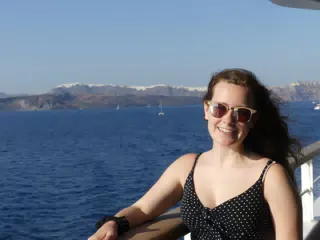 Madeline on the Ferry from Santorini
