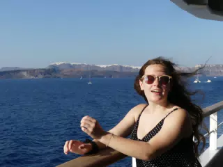 Madeline on the Ferry from Santorini
