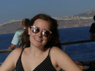 Madeline on the Ferry from Santorini