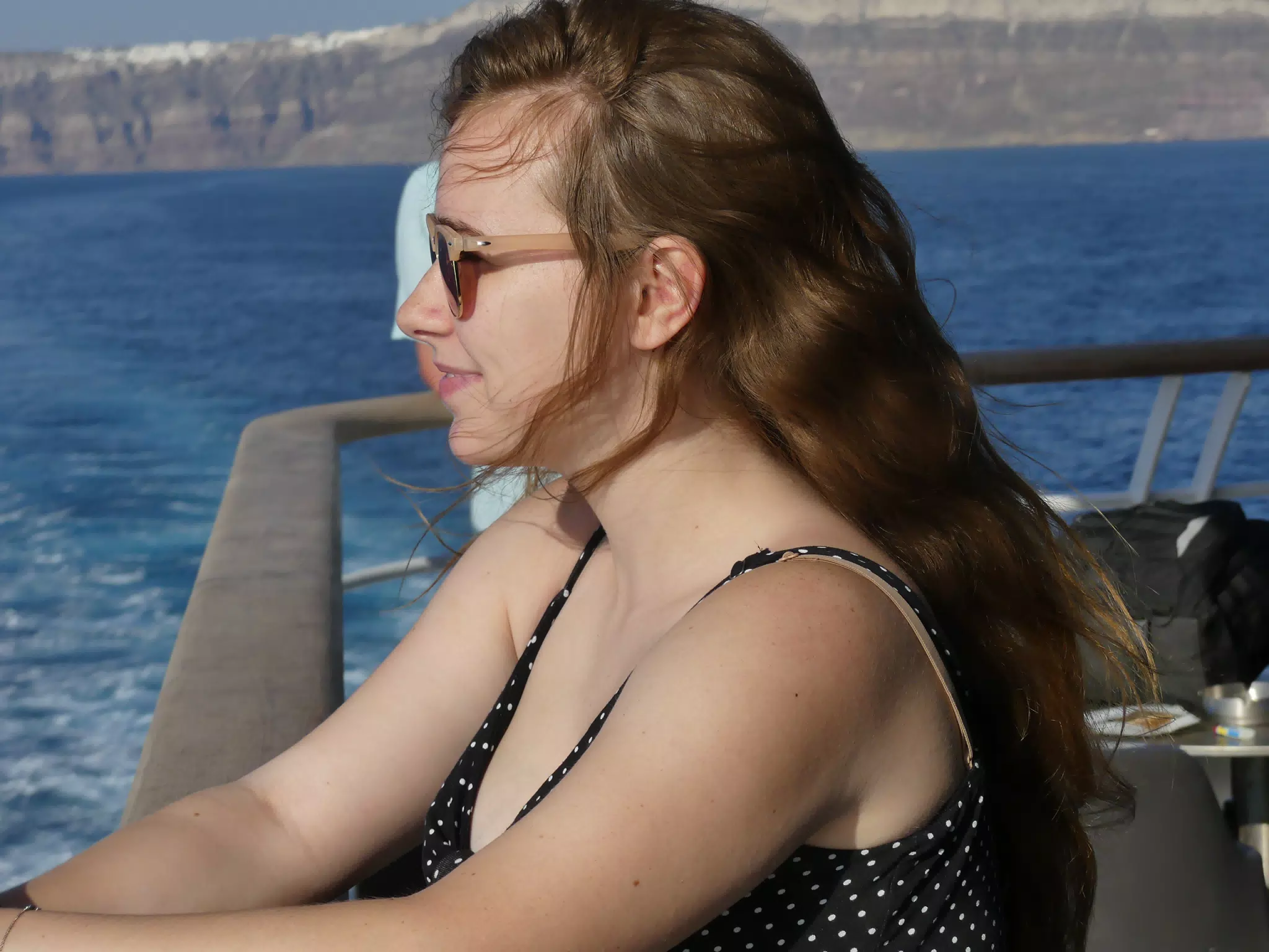 Madeline on the Ferry from Santorini