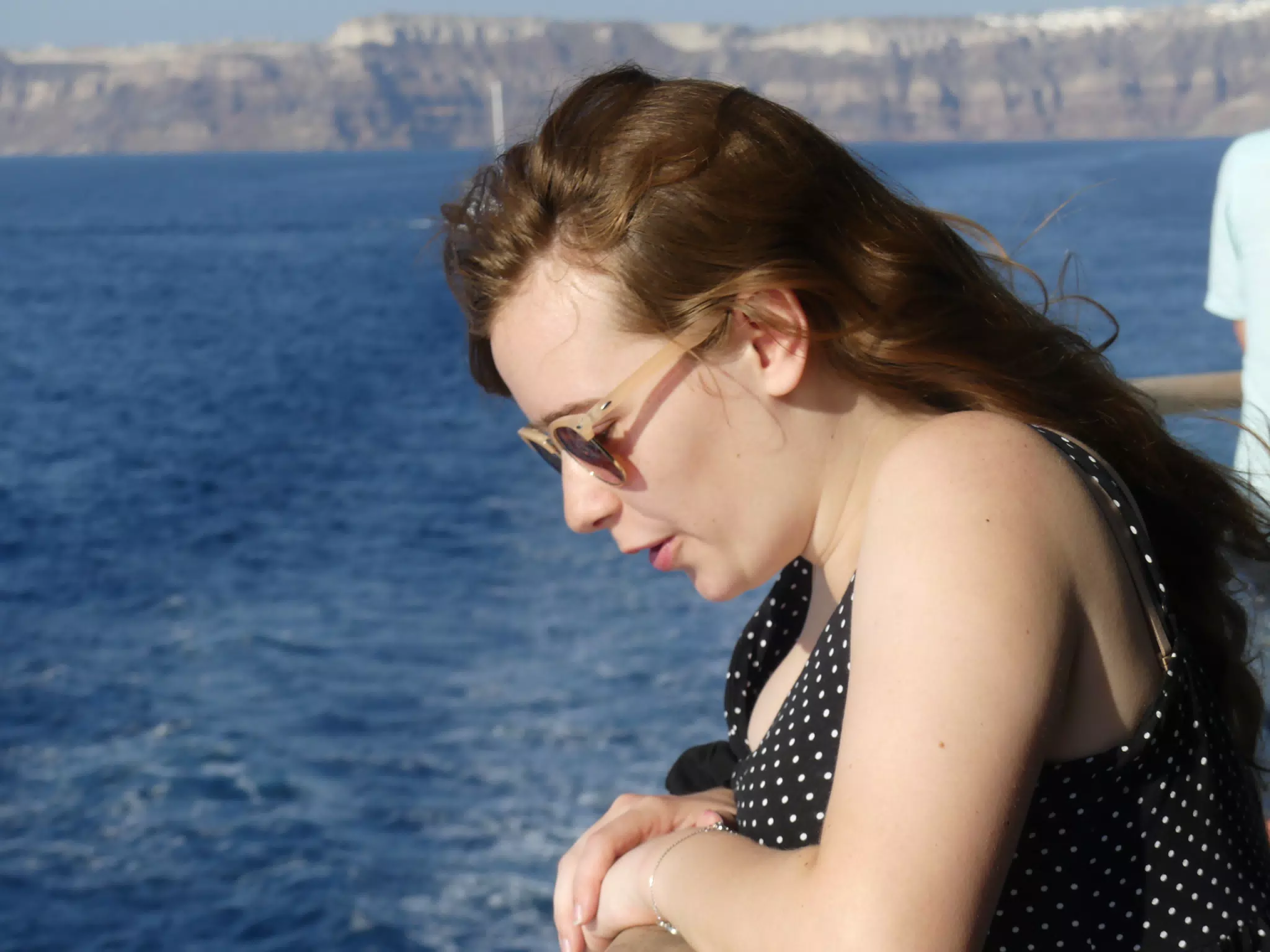 Madeline on the Ferry from Santorini