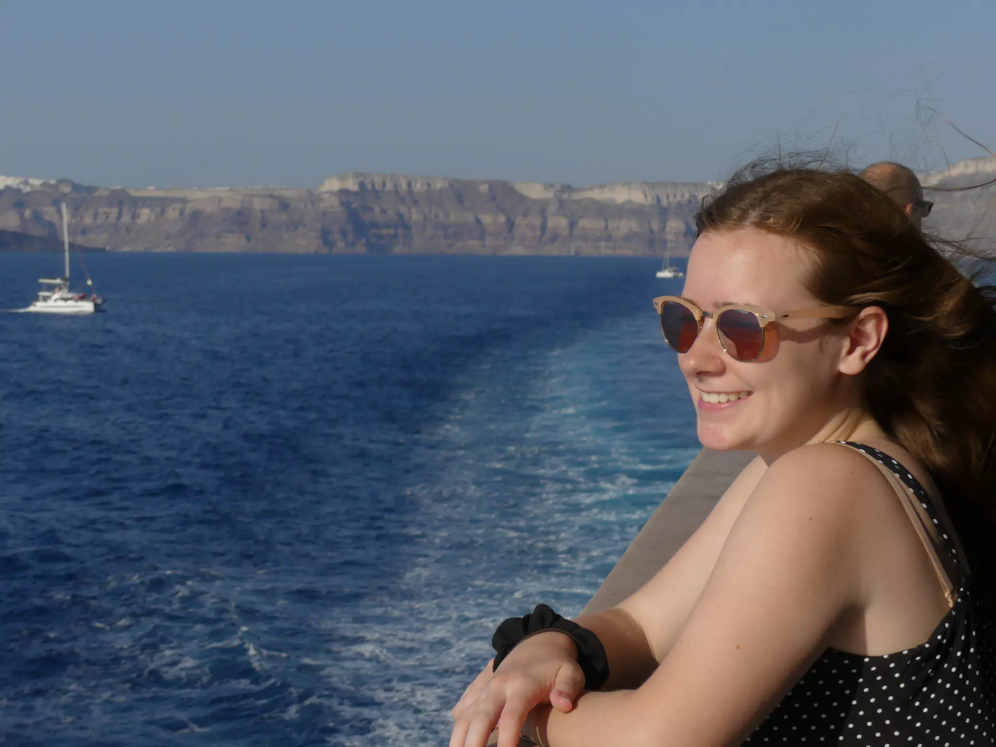 Madeline on the Ferry from Santorini