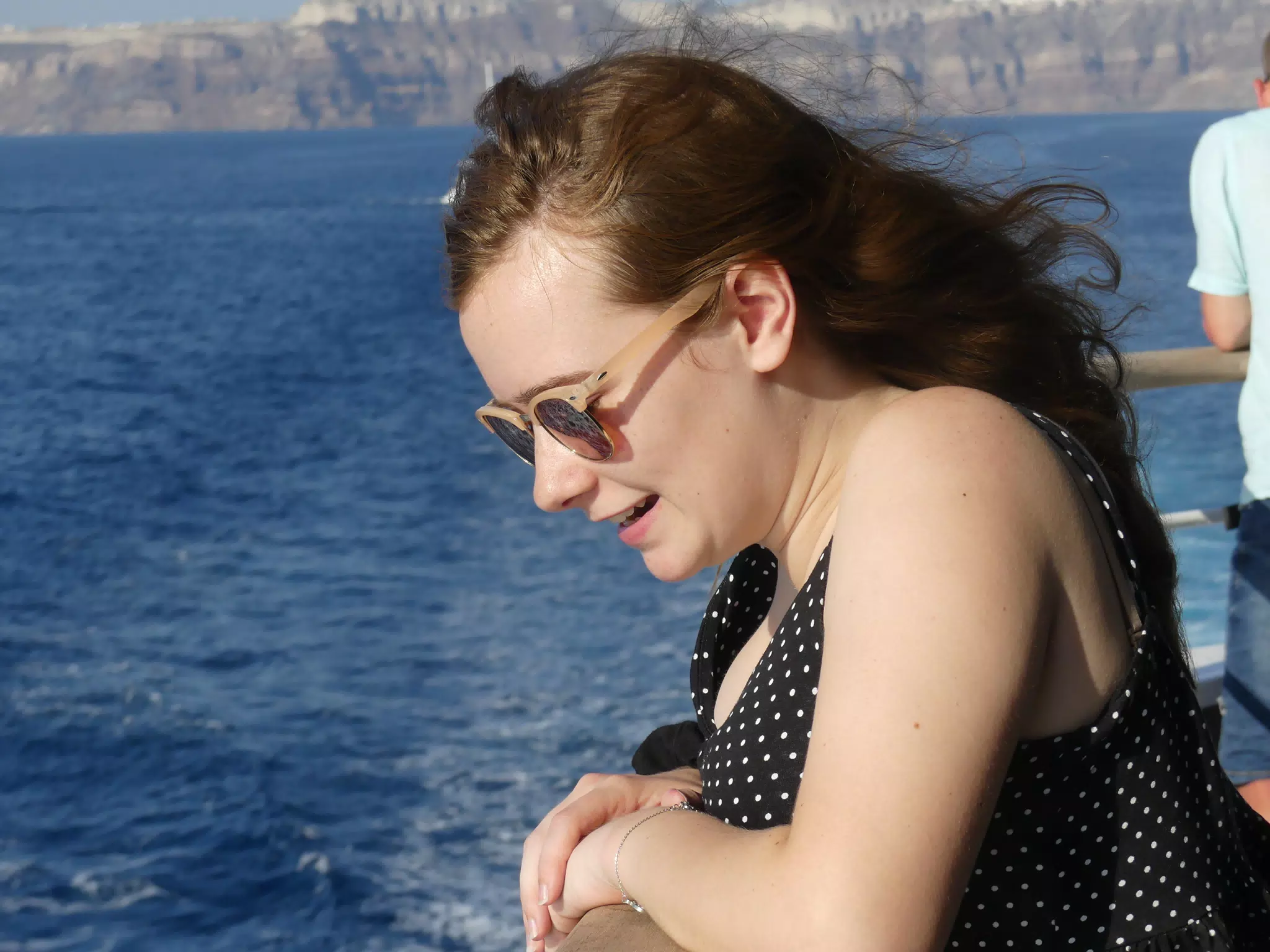 Madeline on the Ferry from Santorini