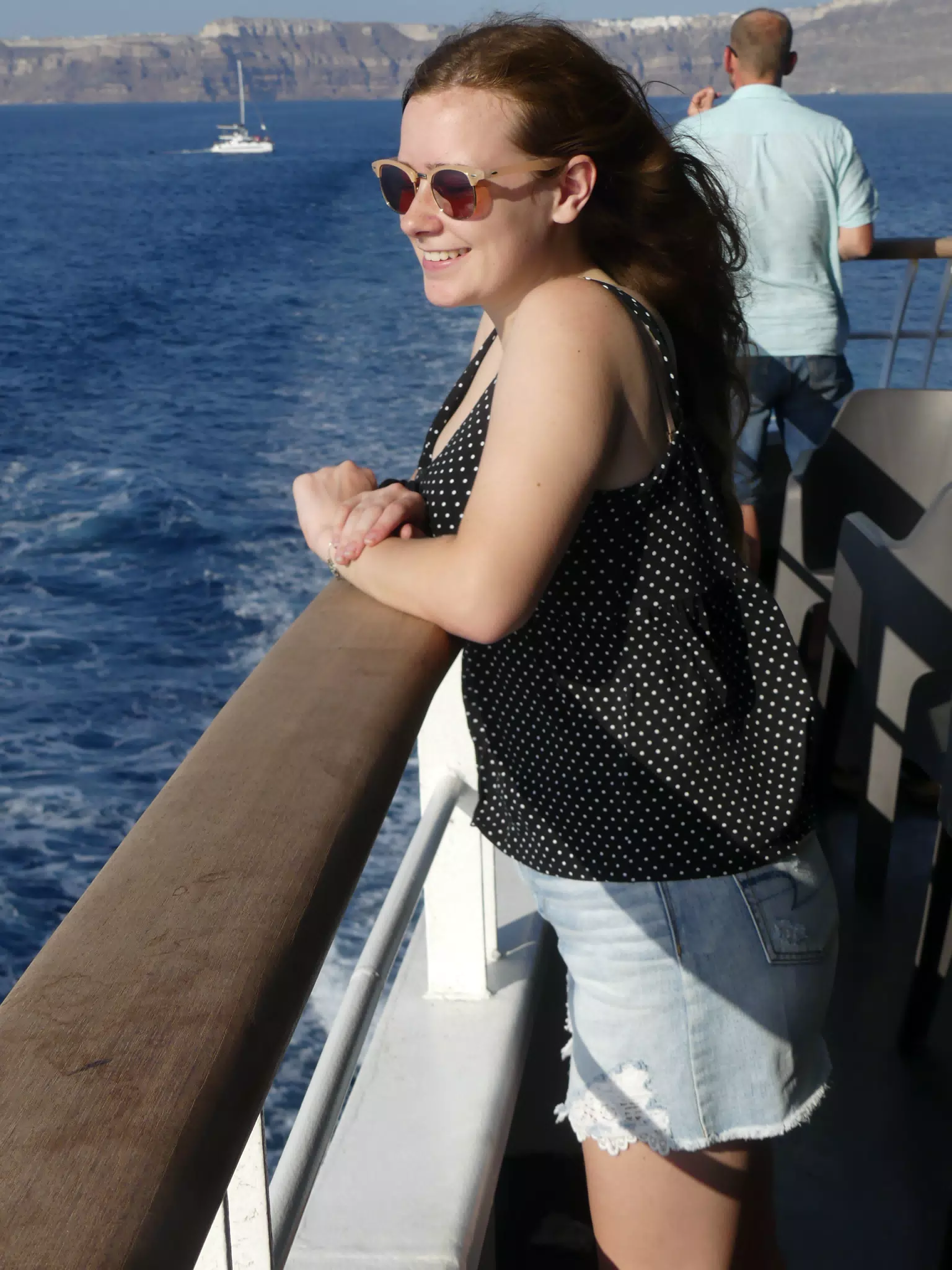 Madeline on the Ferry from Santorini