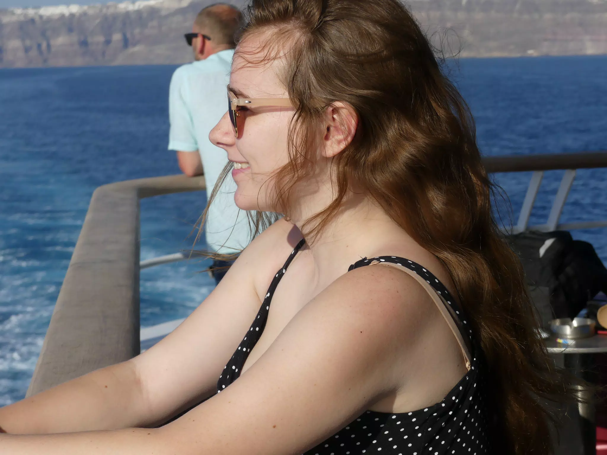 Madeline on the Ferry from Santorini