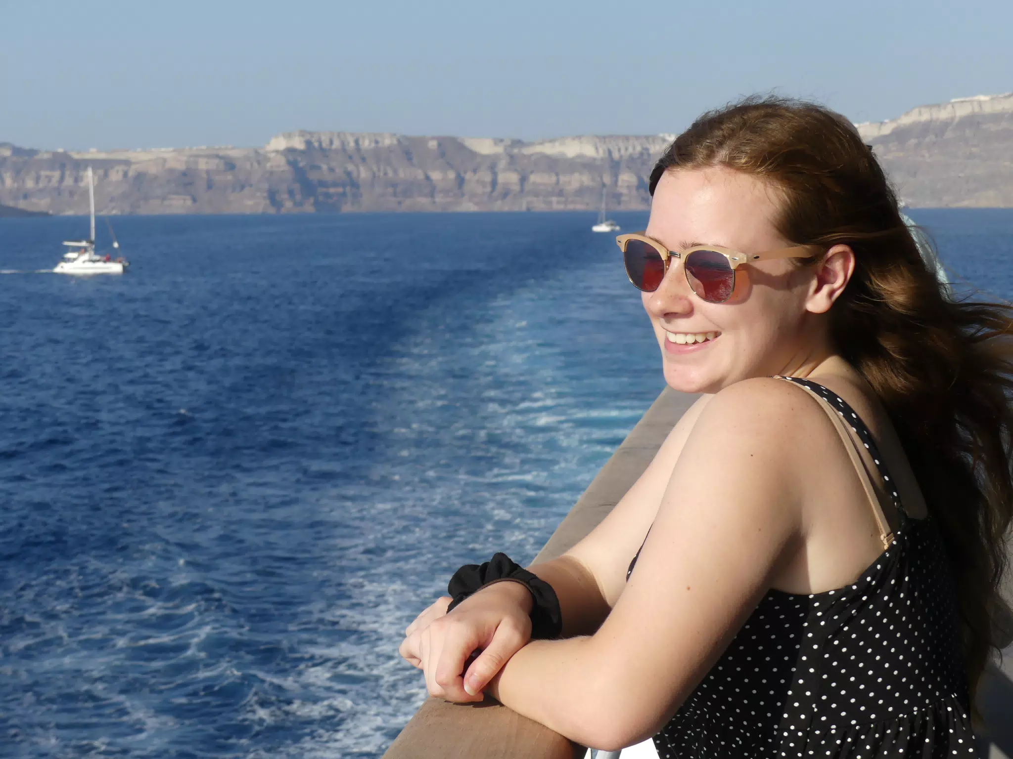 Madeline on the Ferry from Santorini