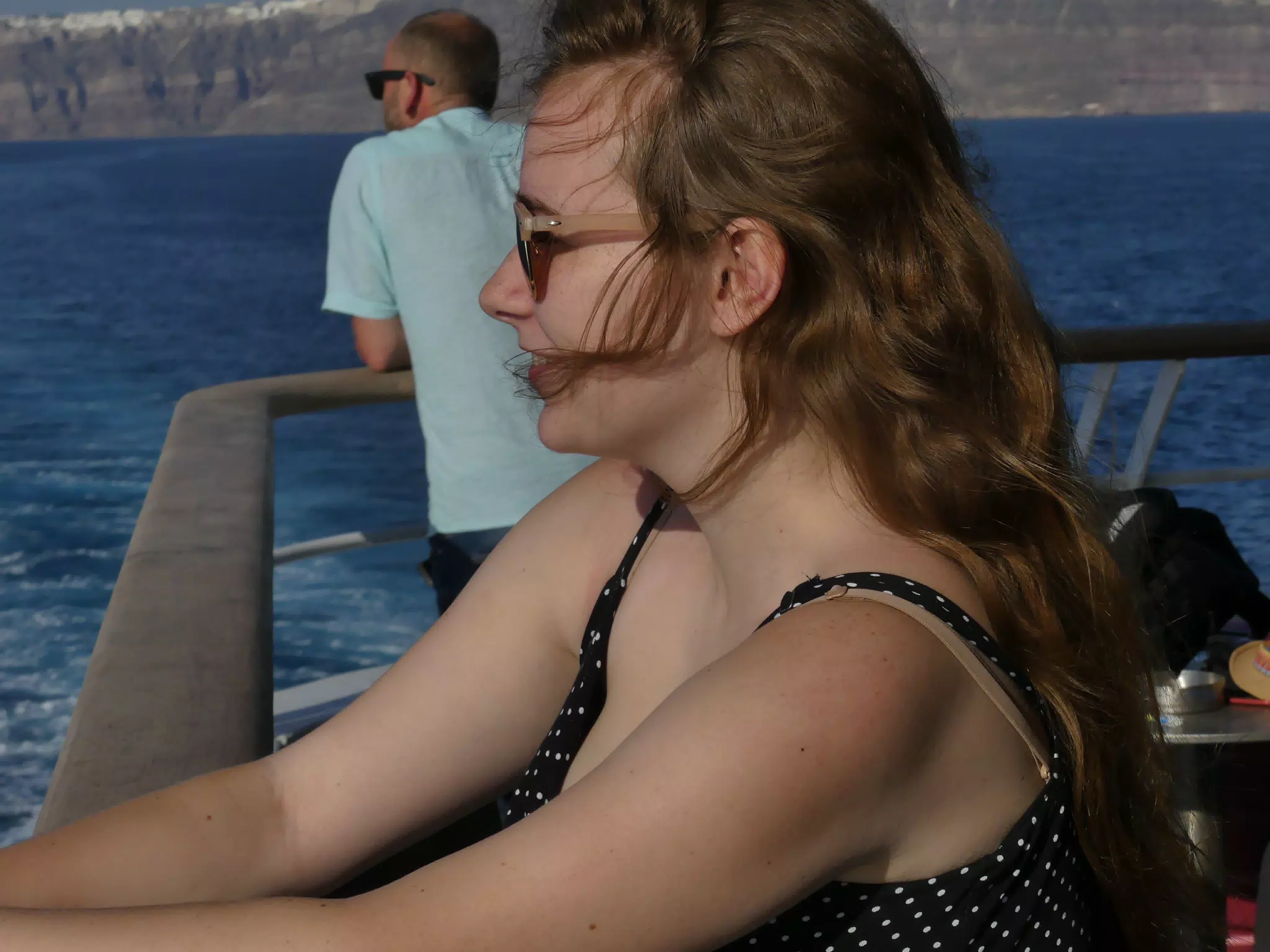 Madeline on the Ferry from Santorini