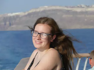 Madeline on the Ferry from Santorini