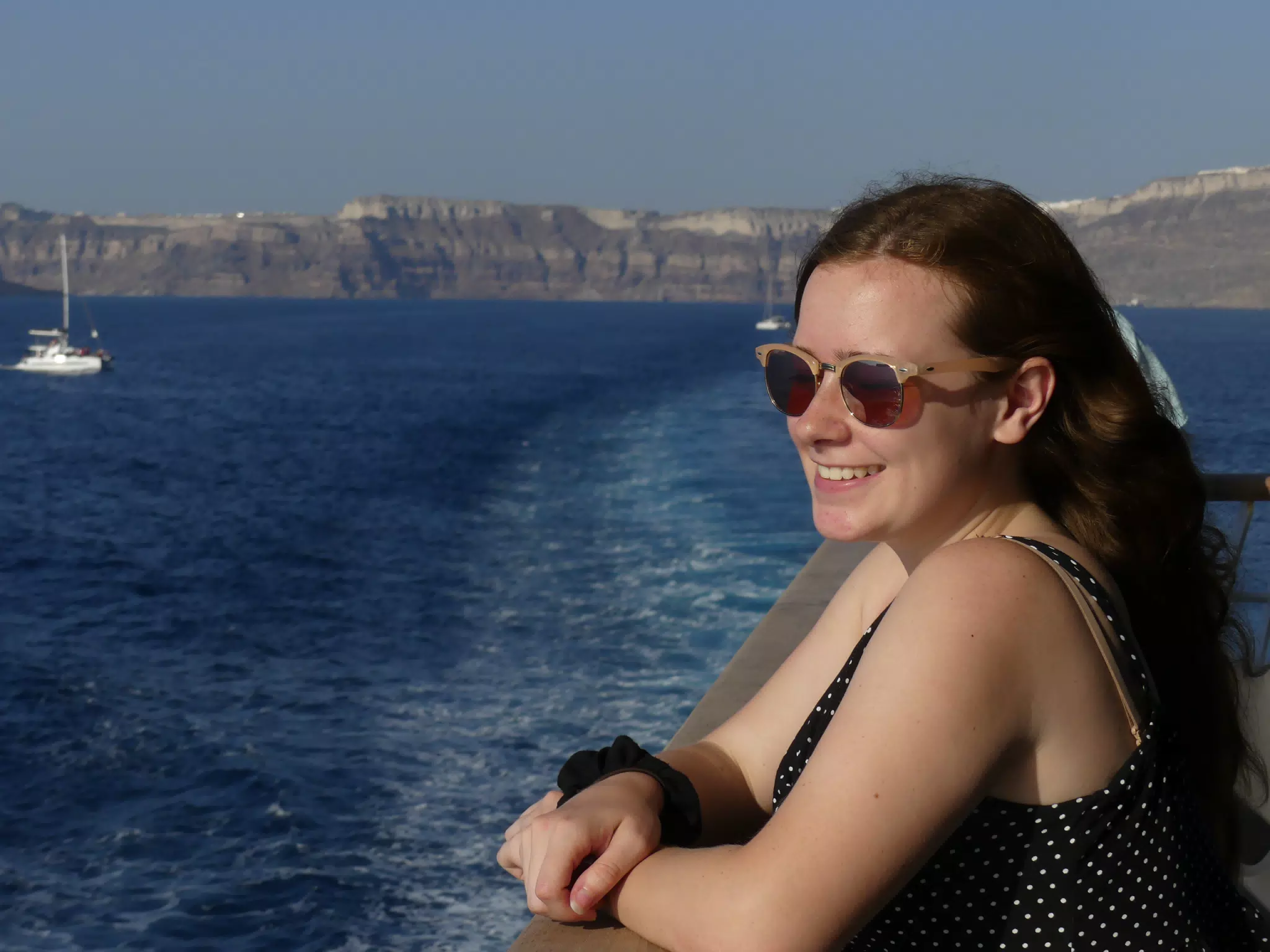 Madeline on the Ferry from Santorini