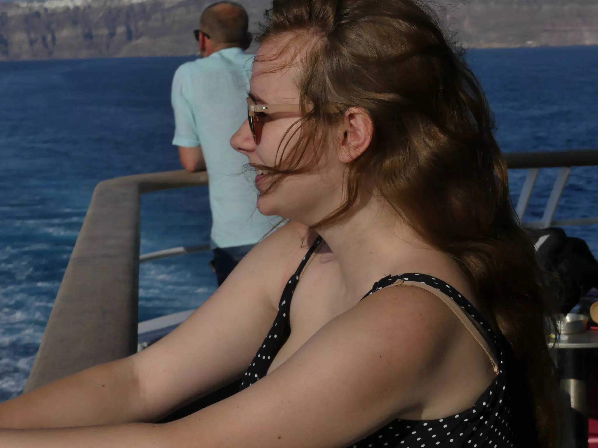 Madeline on the Ferry from Santorini