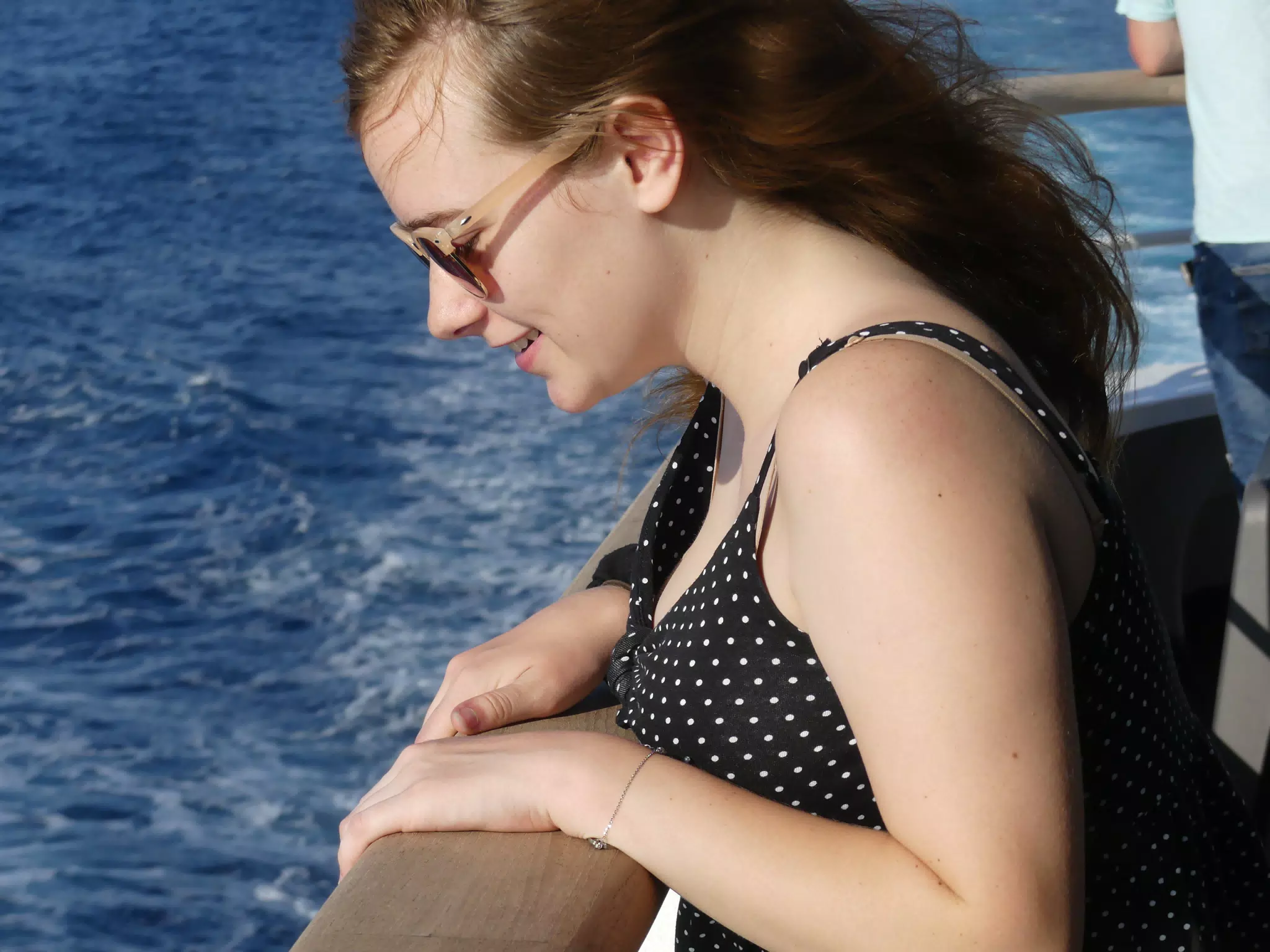 Madeline on the Ferry from Santorini