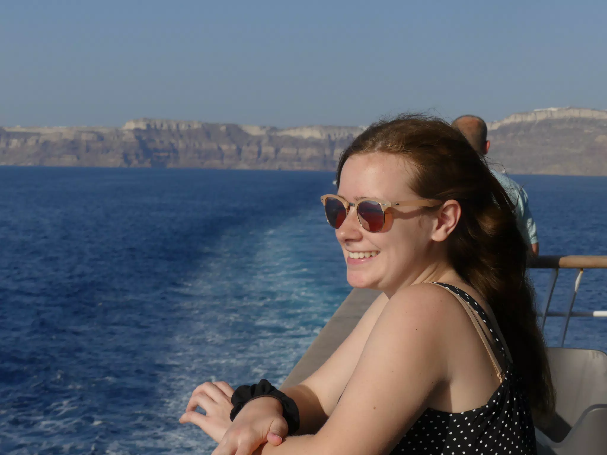 Madeline on the Ferry from Santorini