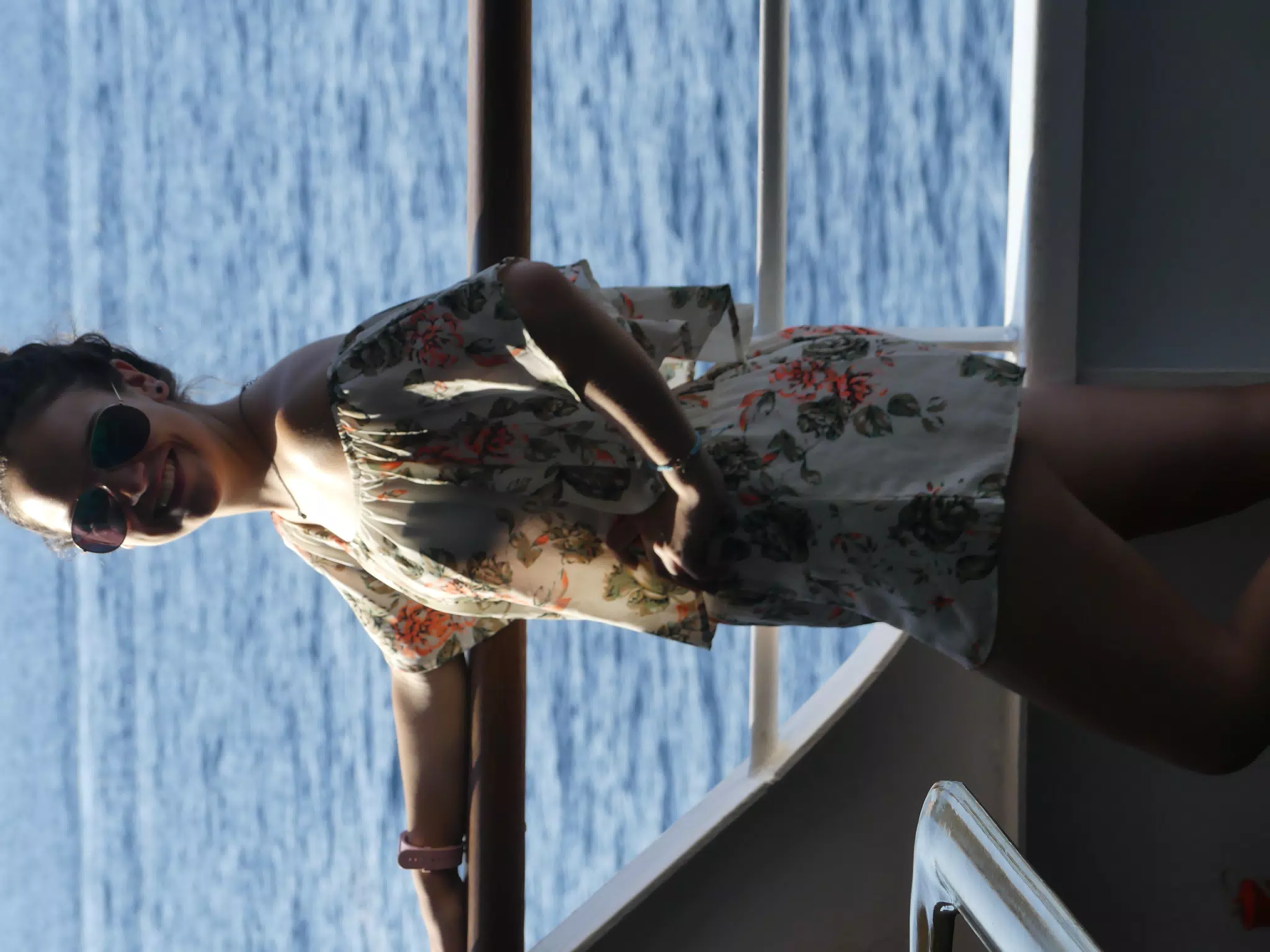 Emily on the Ferry from Santorini