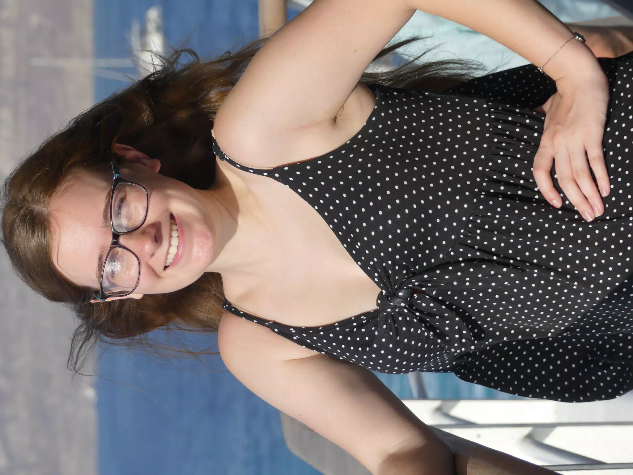 Madeline on the Ferry from Santorini