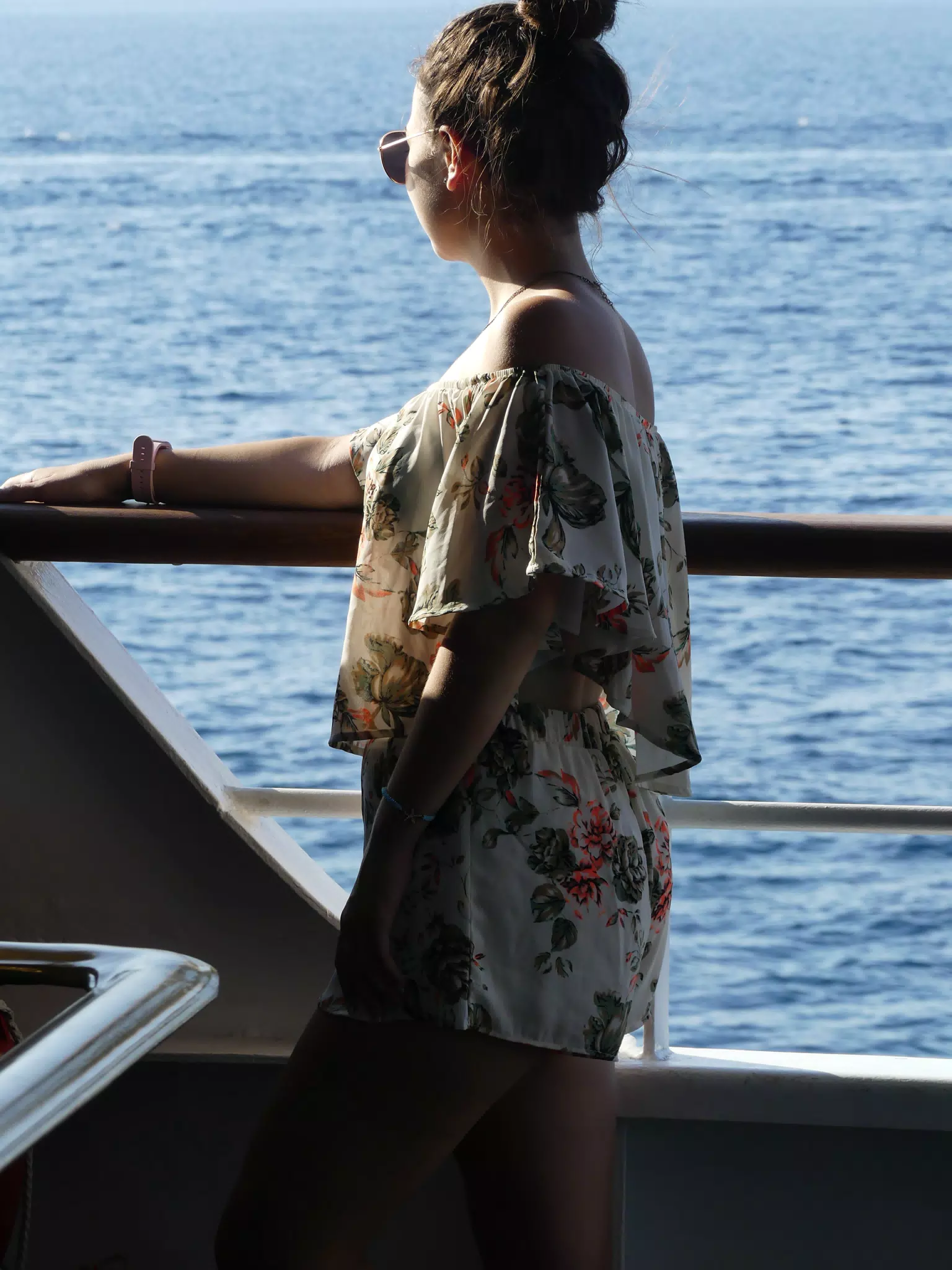Emily on the Ferry from Santorini