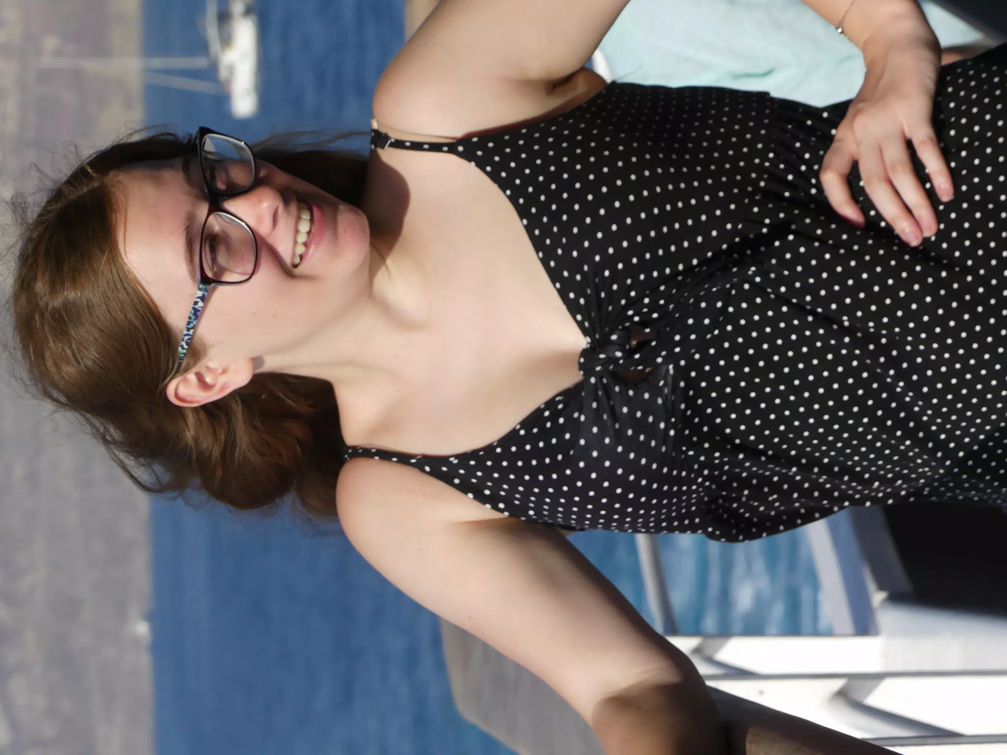 Madeline on the Ferry from Santorini