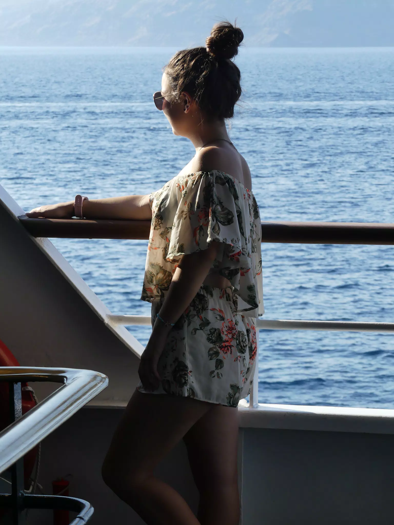 Emily on the Ferry from Santorini
