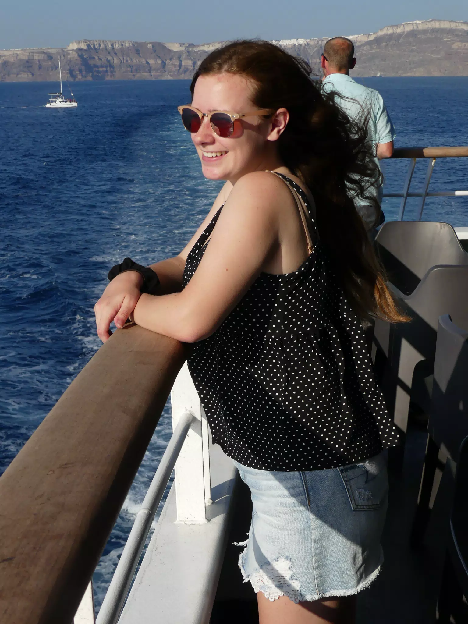 Madeline on the Ferry from Santorini