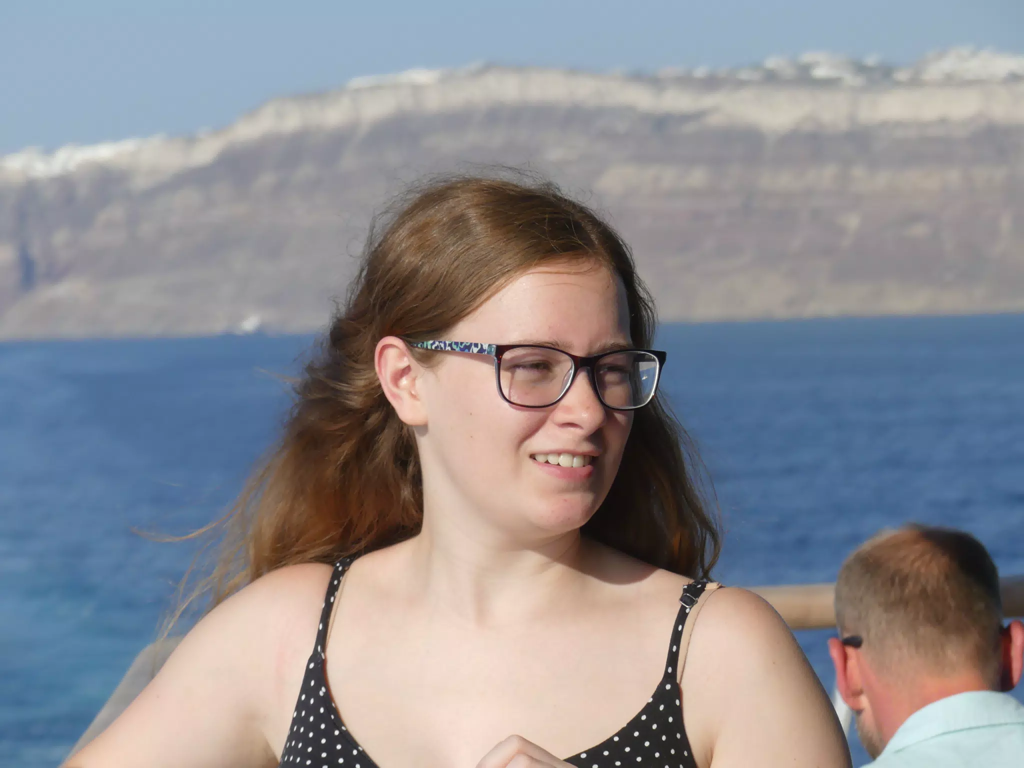 Madeline on the Ferry from Santorini