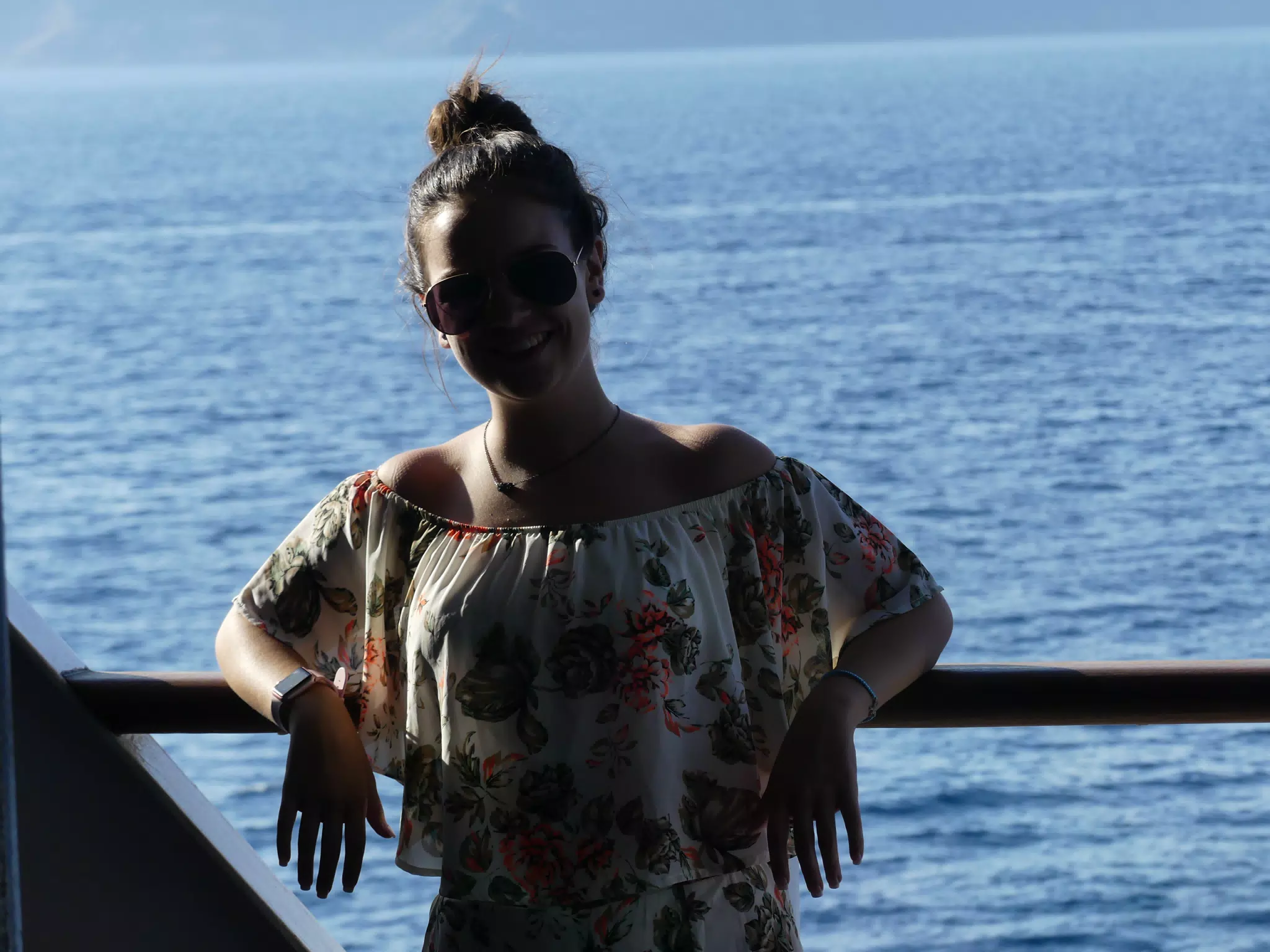 Emily on the Ferry from Santorini