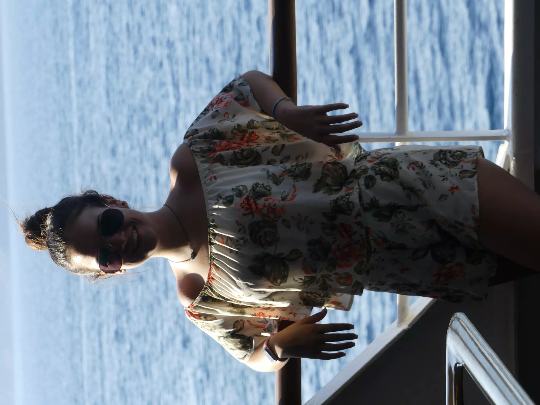 Emily on the Ferry from Santorini